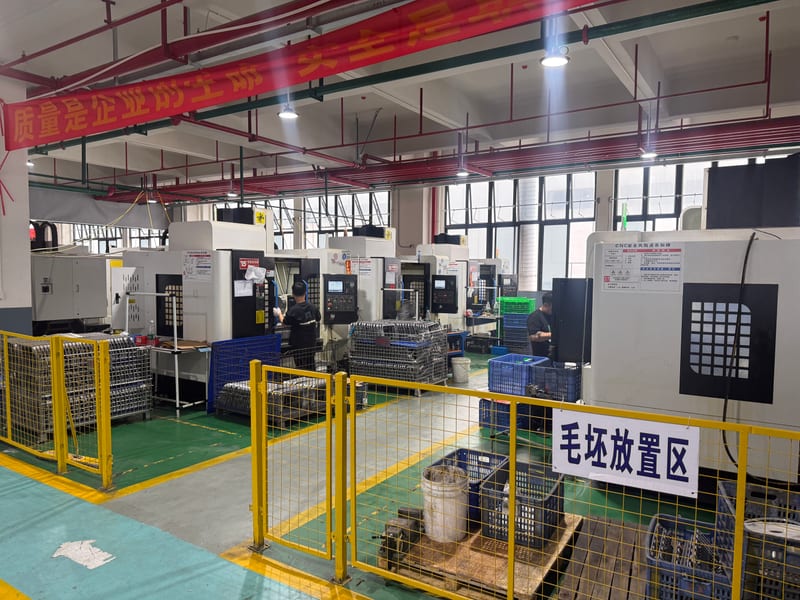 CNC machining floor with rows of machining centers